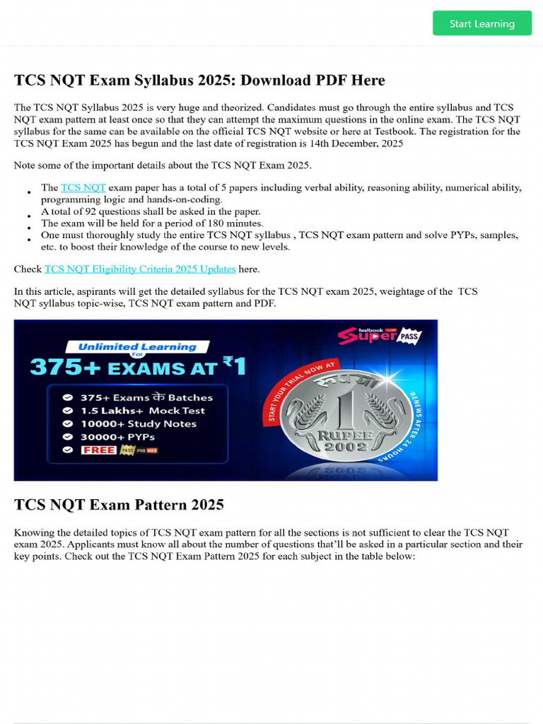 TCS NQT Exam Syllabus 2025 - Download PDF Here | PDF