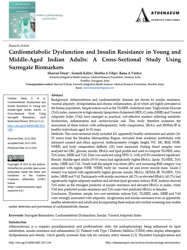 Cardiometabolic Dysfunction and Insulin Resistance in Young and Middle ...