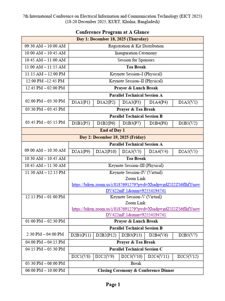 EICT 2025 Conference Schedule and Keynotes | PDF | Electrical ...
