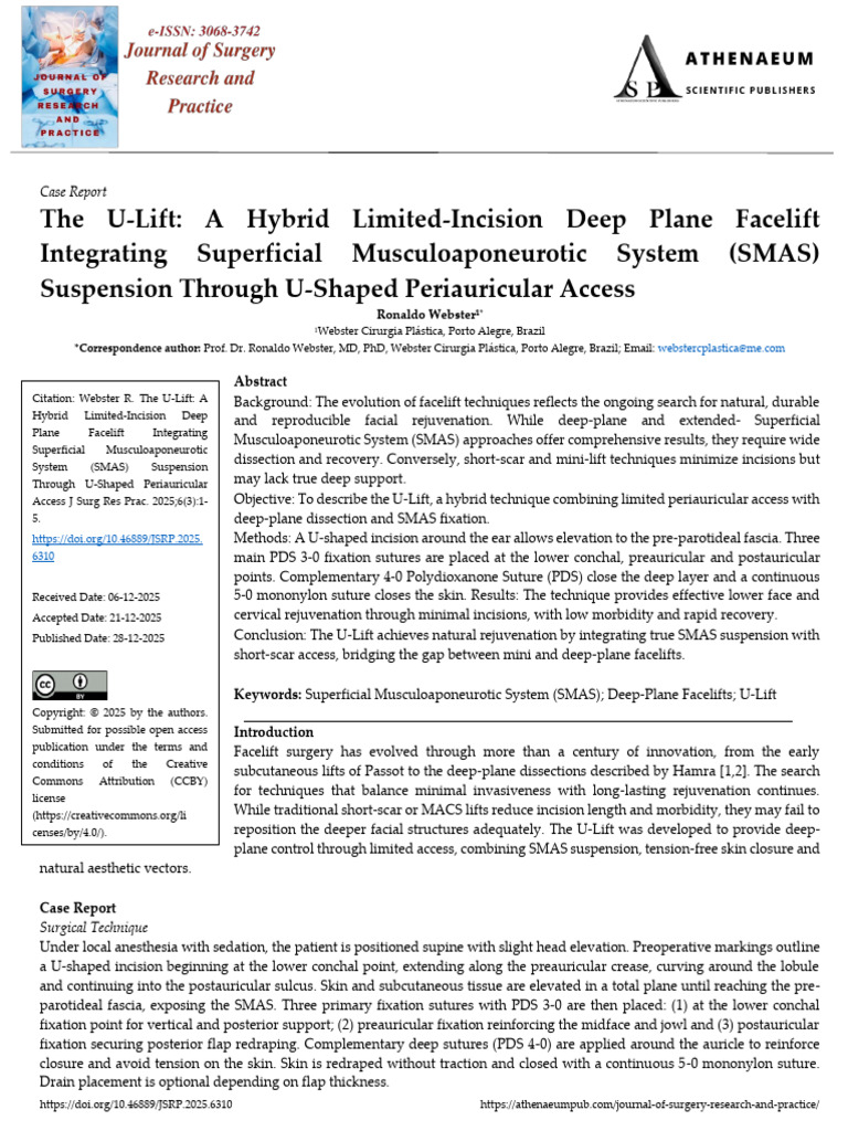 The U Lift A Hybrid Limited Incision Deep Plane Facelift Integrating ...
