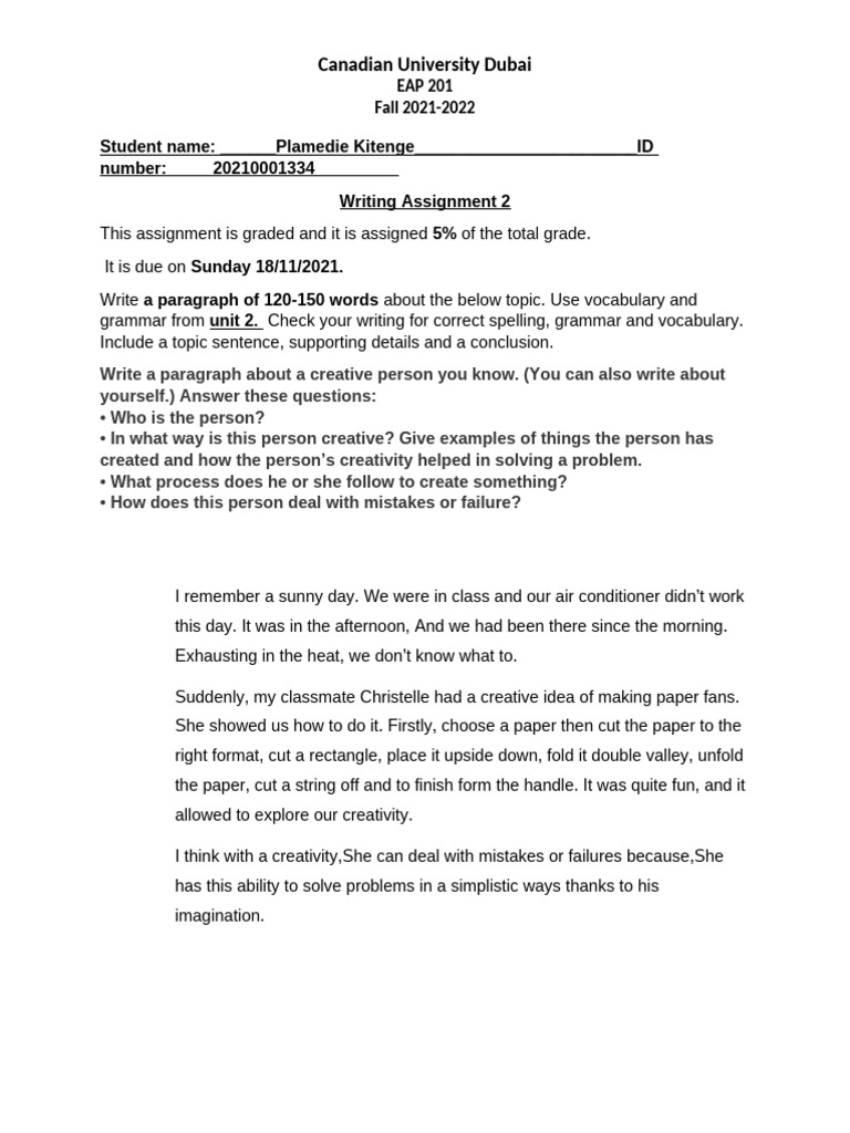 EAP 201 Writing Assignment 3 | PDF