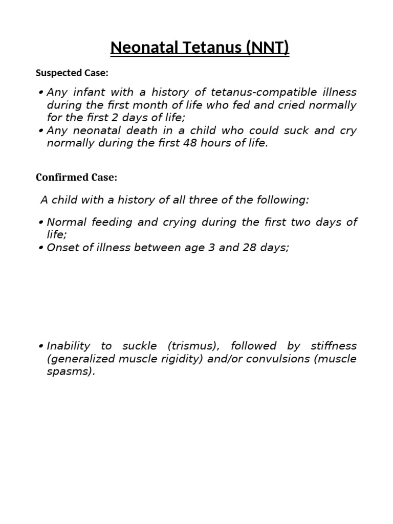 Neonatal Tetanus Diagnosis Criteria | PDF