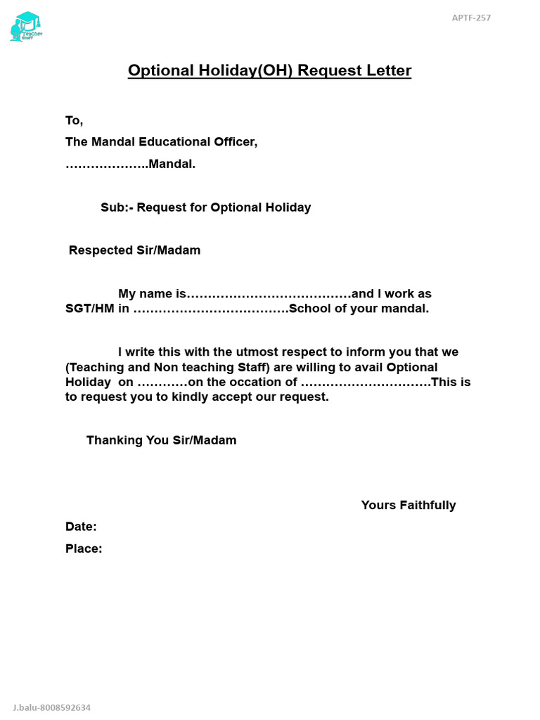 Optional Holiday Request Letter Template | PDF