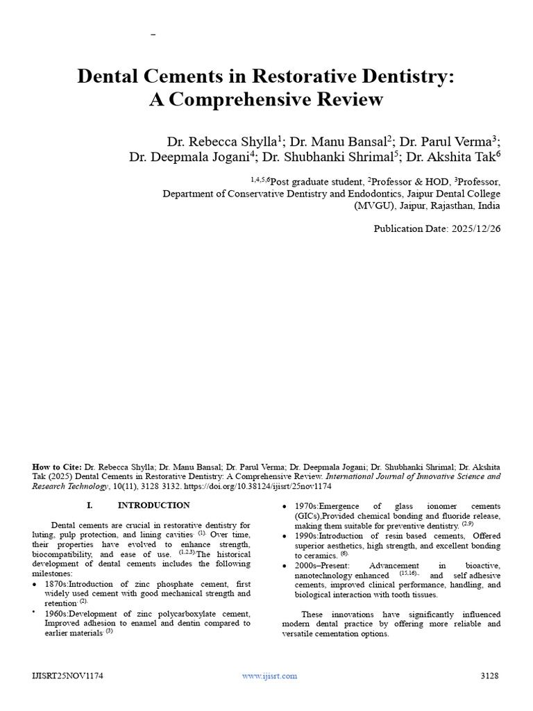 Dental Cements: A Comprehensive Review | PDF | Dentistry Branches ...