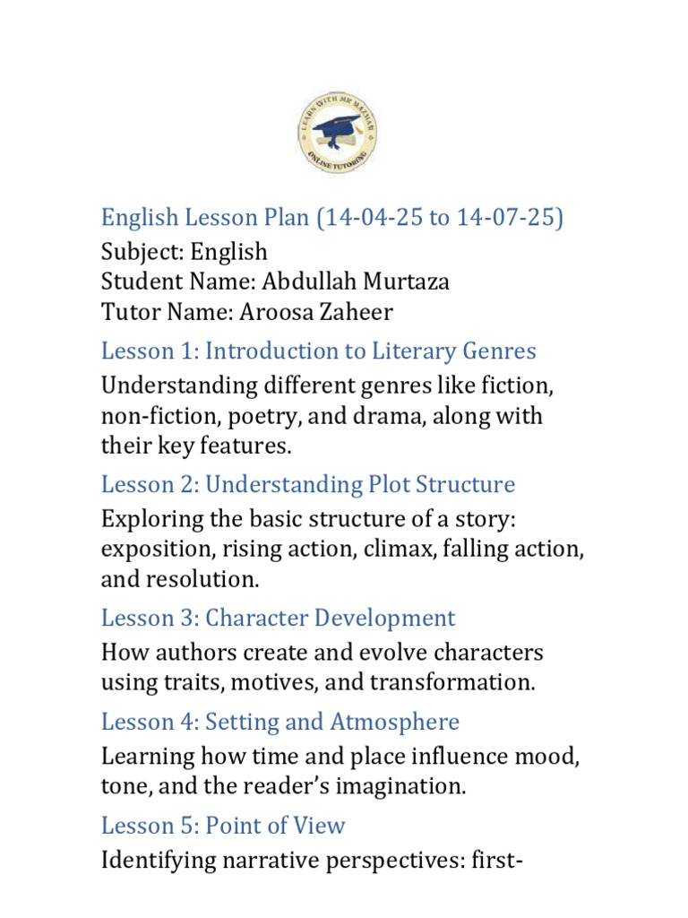 Comprehensive English Lesson Plan | PDF | Narrative | Poetry