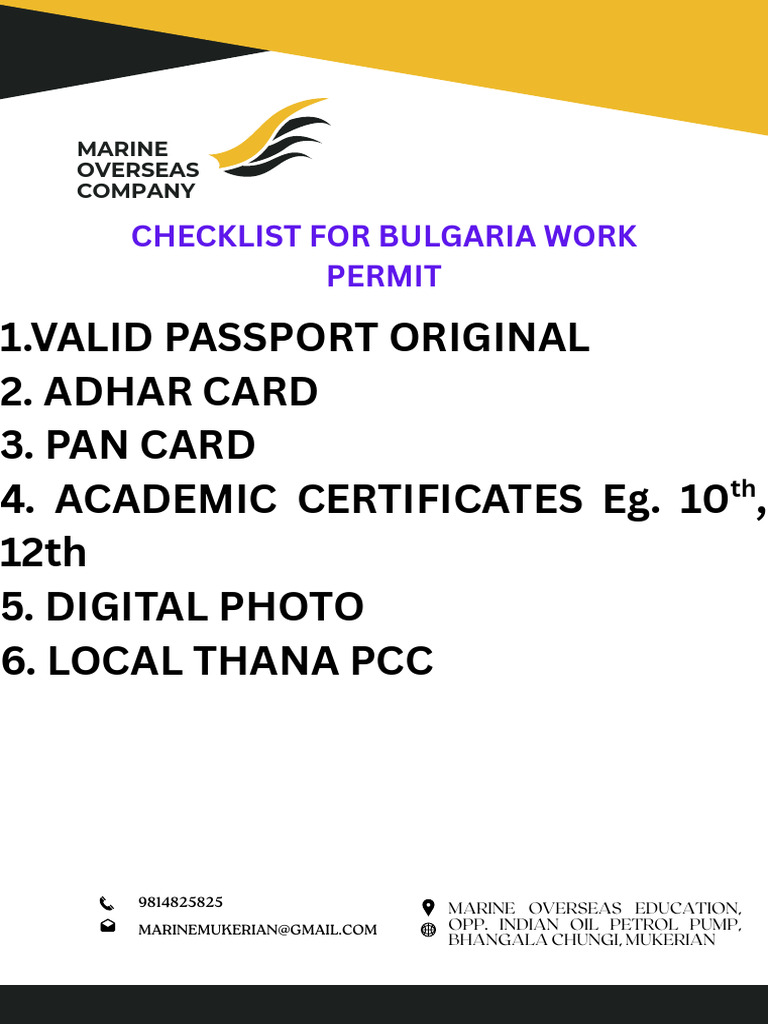 Bulgaria Checklist PDF