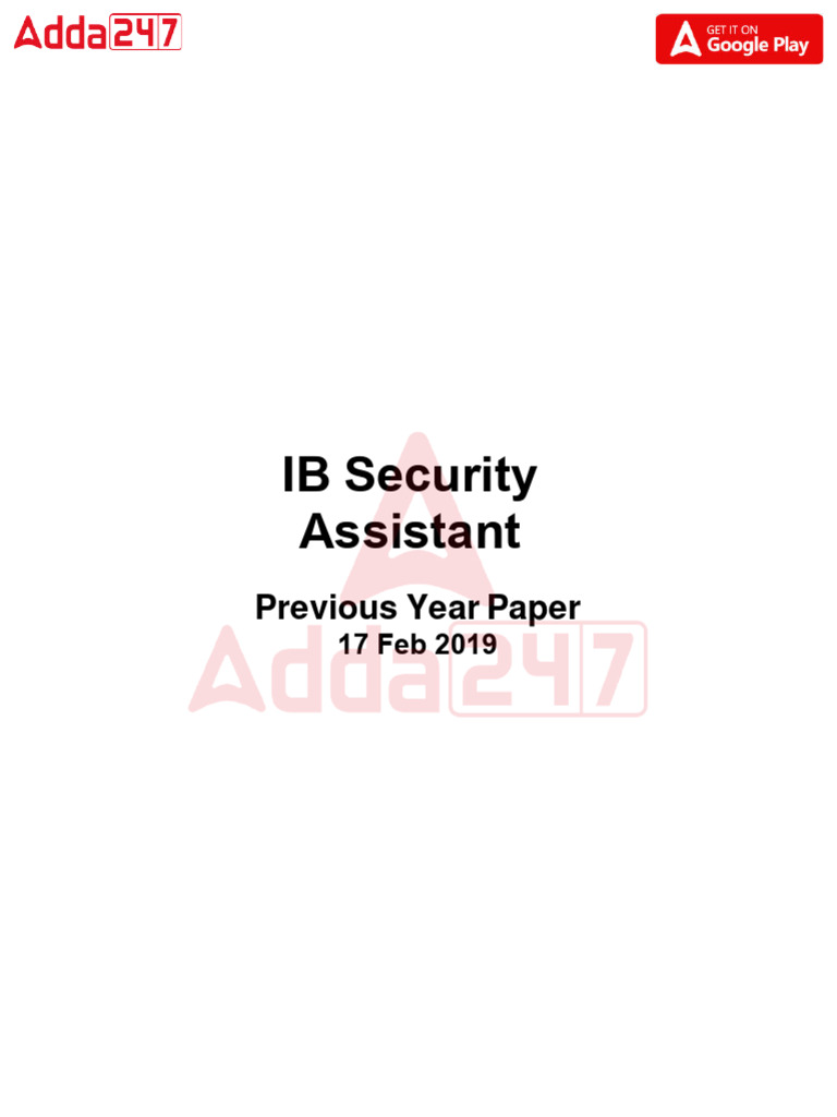 IB Security Assistant 17 Question Paper Feb 2019 English | PDF