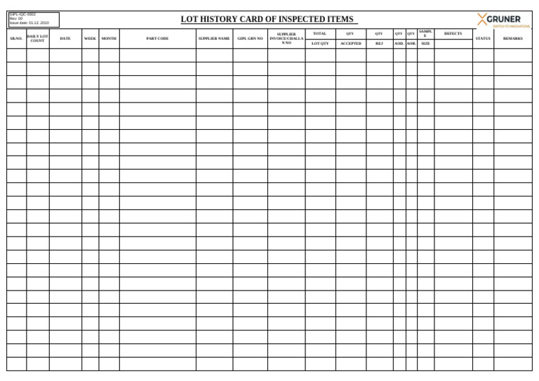 Lot History Card for Inspected Items | PDF