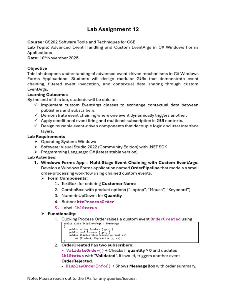 CS202 Lab 12 10 - 11 - 2025 | PDF | C Sharp (Programming Language ...
