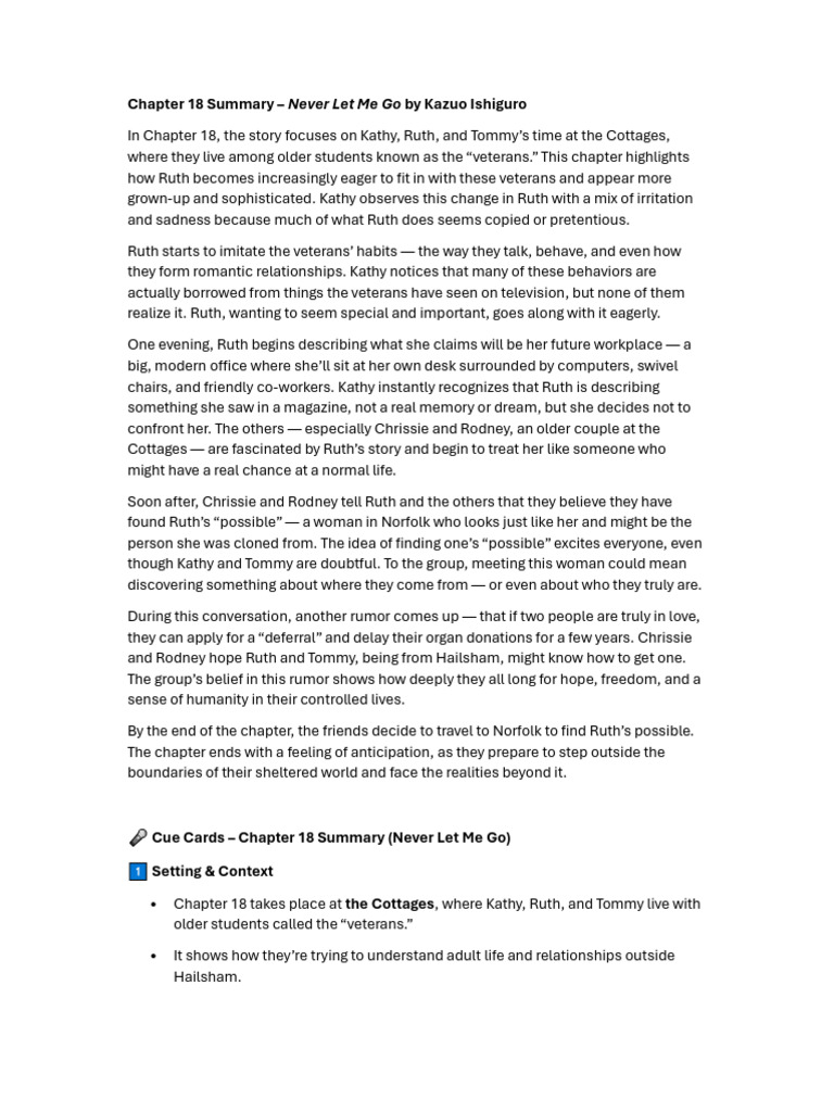 Chapter 18 Summary: Never Let Me Go | PDF | Psychological Concepts