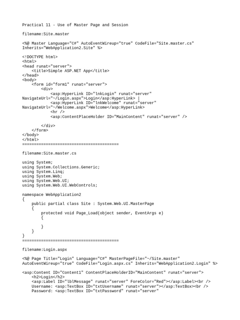 ASP.NET Master Page and Session Demo | PDF | Computing | Computer ...
