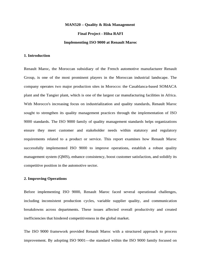 MAN520 Final Project - Hiba Rafi | PDF | Quality Management System ...