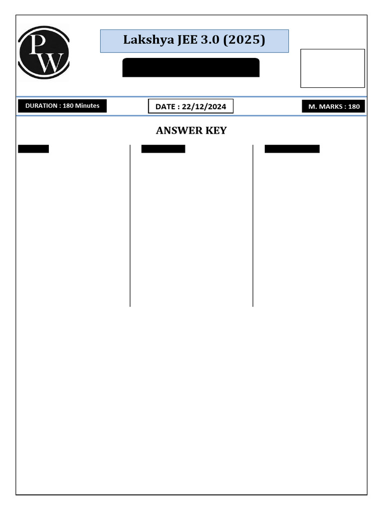 JEE Advanced Test 2025 Answer Key | PDF | Waves | Aldehyde