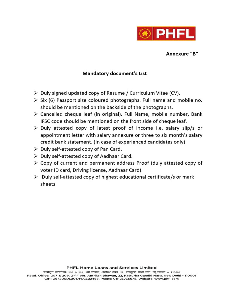 Mandatory Document Checklist for Applicants | PDF