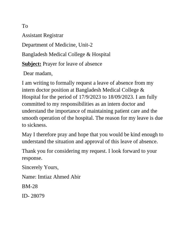 Leave Request for Medical Absence | PDF