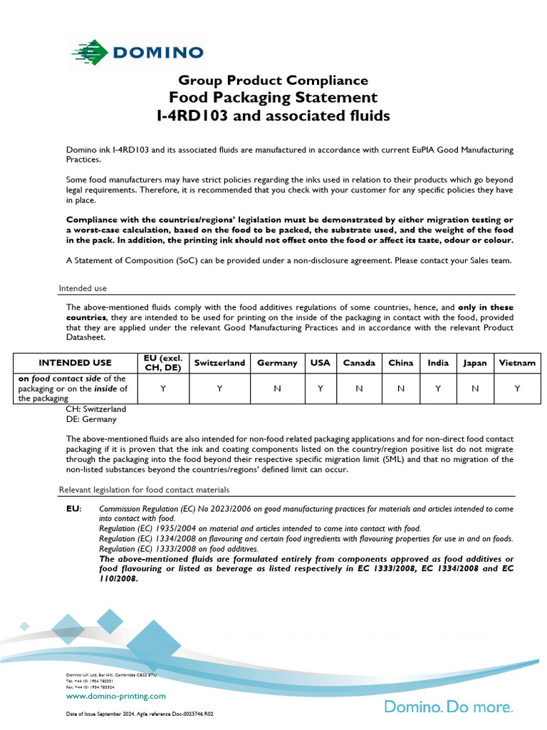 I 4RD103 Food Packaging Statement All Regions Dfc1 | PDF | Food Safety ...