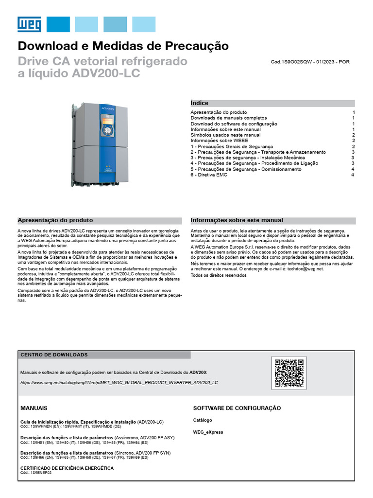 Manual e Segurança do Drive ADV200-LC | PDF | Fonte de energia ...