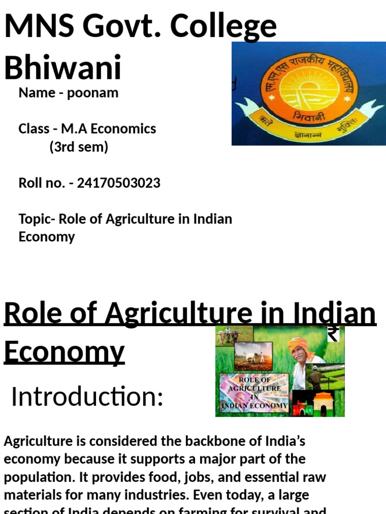 Importance of Agriculture in India | PDF | Agriculture | Economy Of India