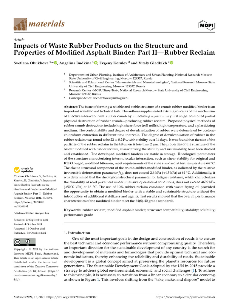 Waste Rubber's Impact on Asphalt Binder | PDF | Rheology | Applied And ...