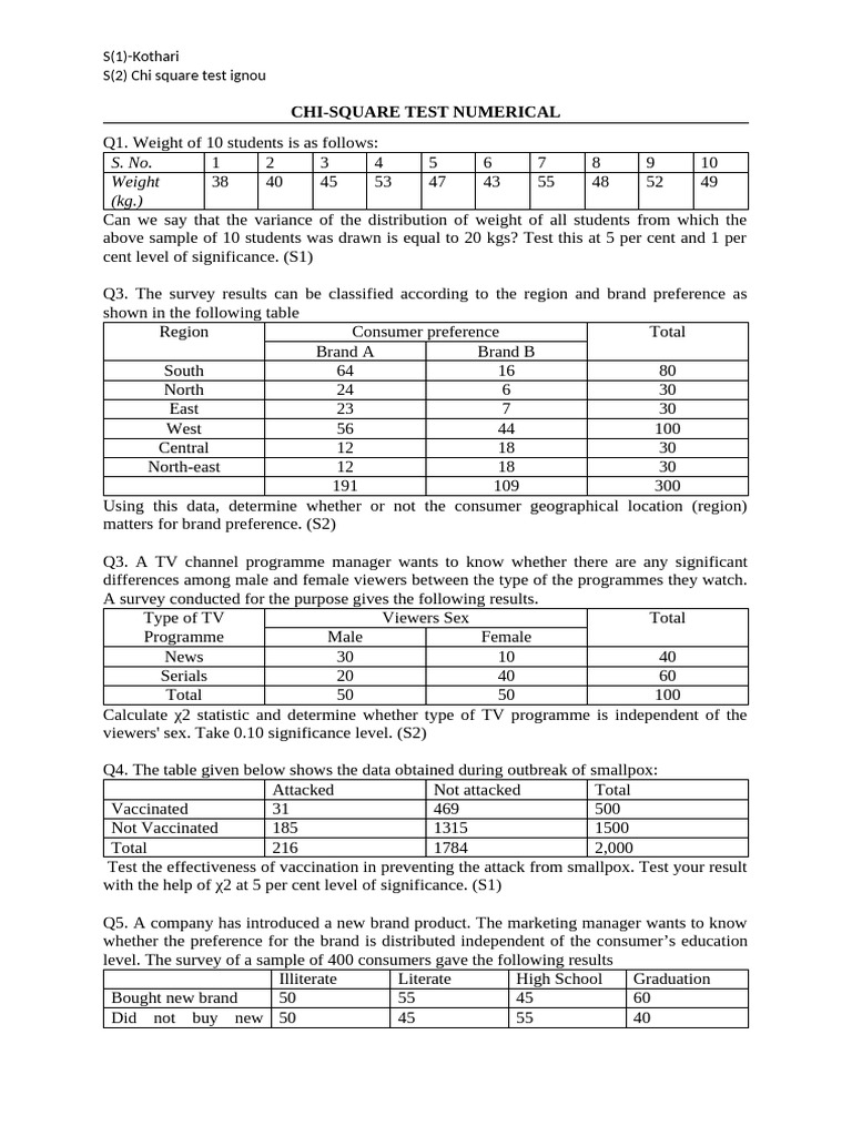Chi-Square Test (Numericals) | PDF | Chi Squared Test | Chi Squared ...