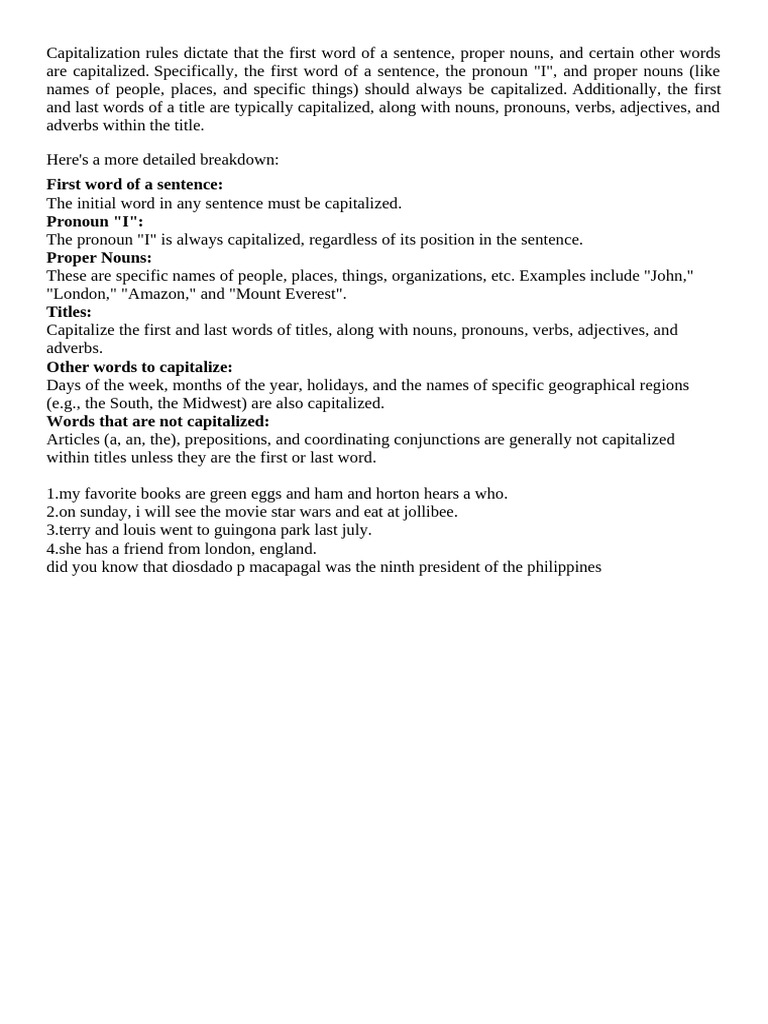 Capitalization Rules Explained | PDF