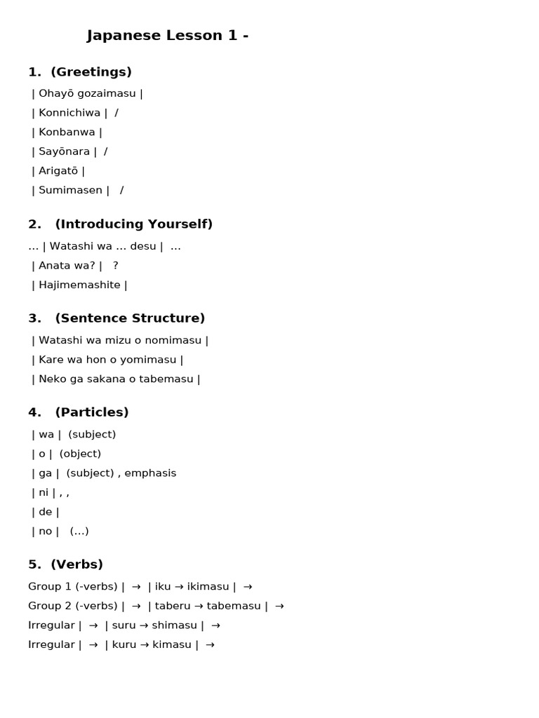 Japanese Language Lesson 1 Guide | PDF