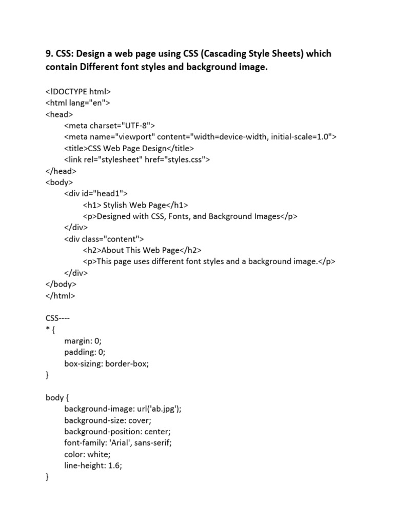 CSS Web Page Design with Fonts & Images | PDF