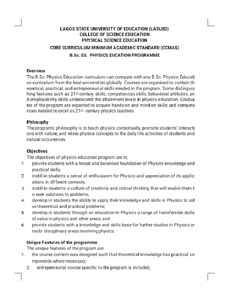 CCMAS B.sc. Ed PHYSICS Course Structure - Phoenix | PDF