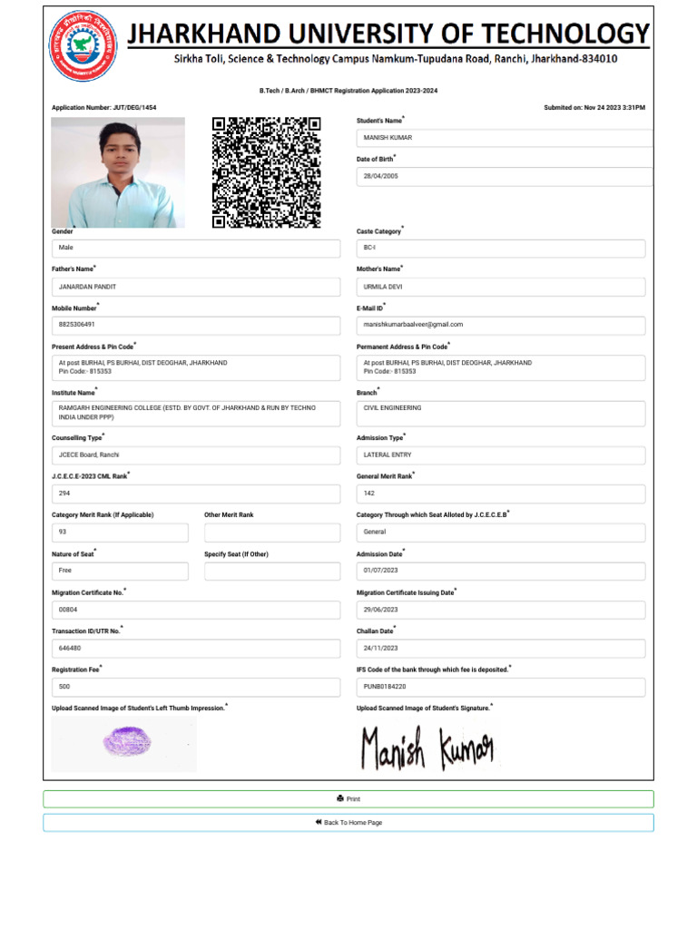 Registration Form Fillup Print | PDF | Authentication | Access Control