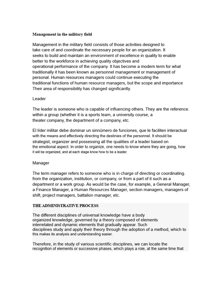 Management in The Military Field | PDF | Human Resource Management ...