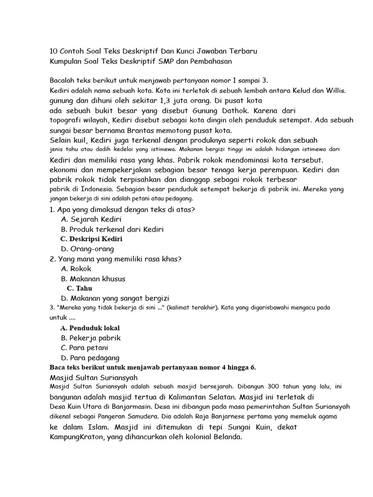 Contoh Soal Teks Deskriptif SMP | PDF