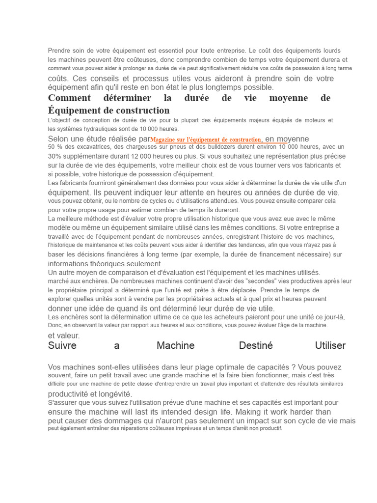 Prolonger la Durée de Vie de l'Équipement PDF Valeur (Économie — free download