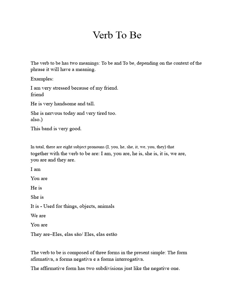 Understanding the Verb To Be | PDF | Linguistic Morphology | Language ...