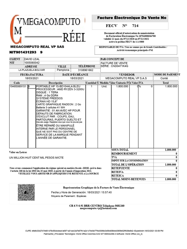 Facture Électronique Vente HP 2021 | PDF | Facture | Ingénierie ...
