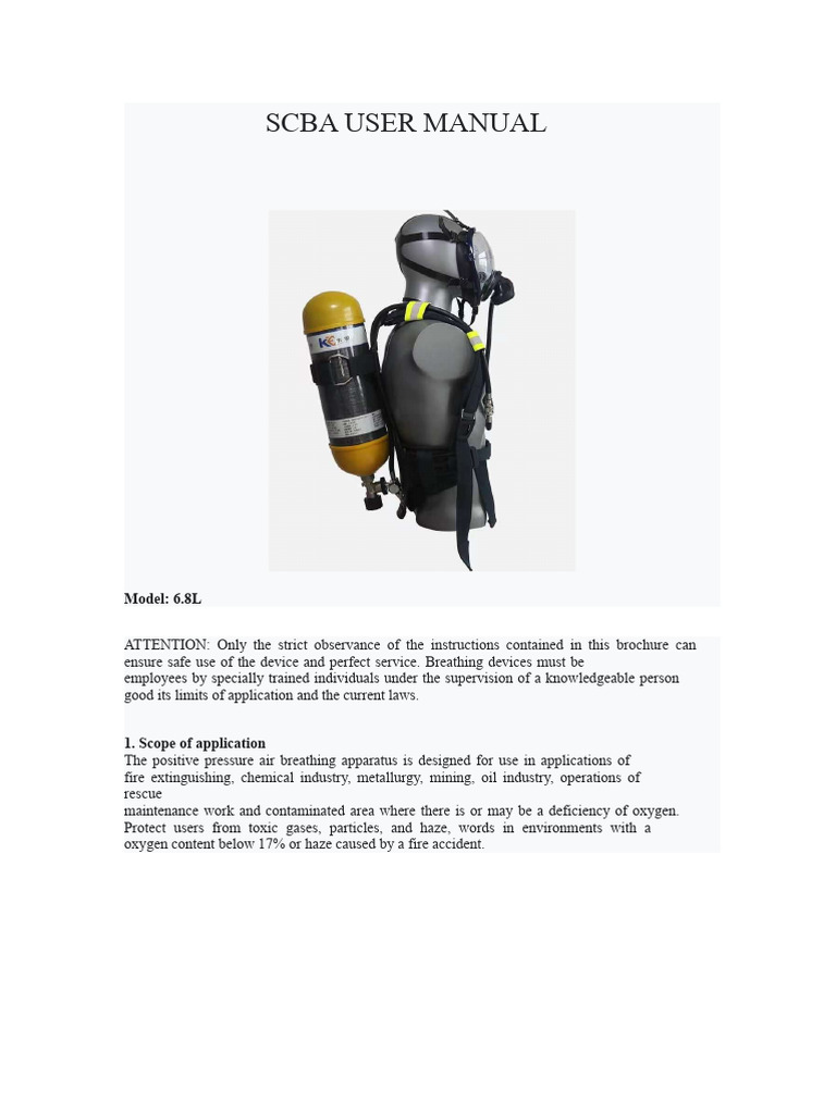 SCBA User Manual for 6.8L Model | PDF | Equipment | Respiration