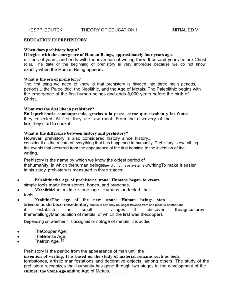 Prehistoric Education Overview | PDF | Neolithic | Stone Age