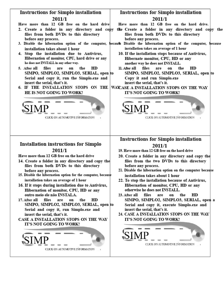 Simplo Installation Instructions Guide | PDF | Directory (Computing ...