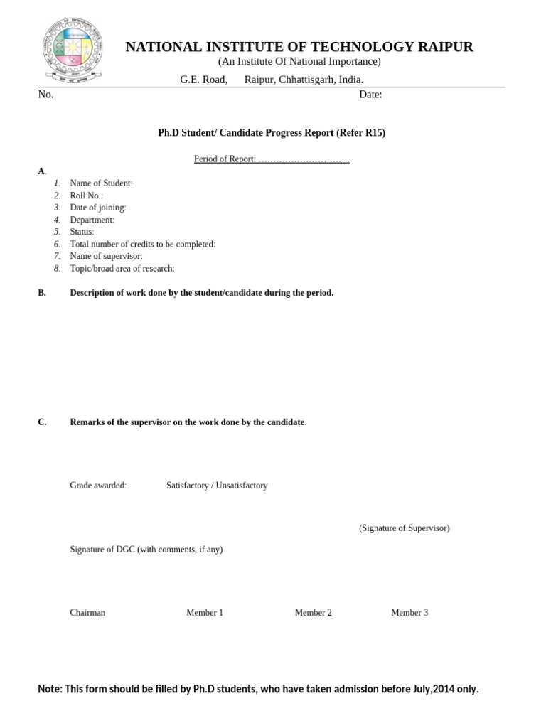 Ph.D Progress Report Template NIT Raipur | PDF