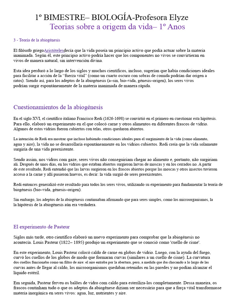 Teorías Sobre El Origen de La Vida | PDF | Abiogénesis | Metabolismo