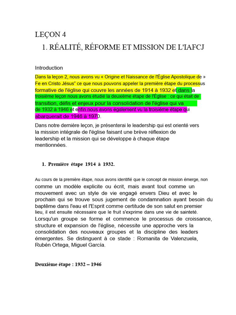 Histoire et leadership de l'Iafcj | PDF | Église chrétienne | Pentecôtisme