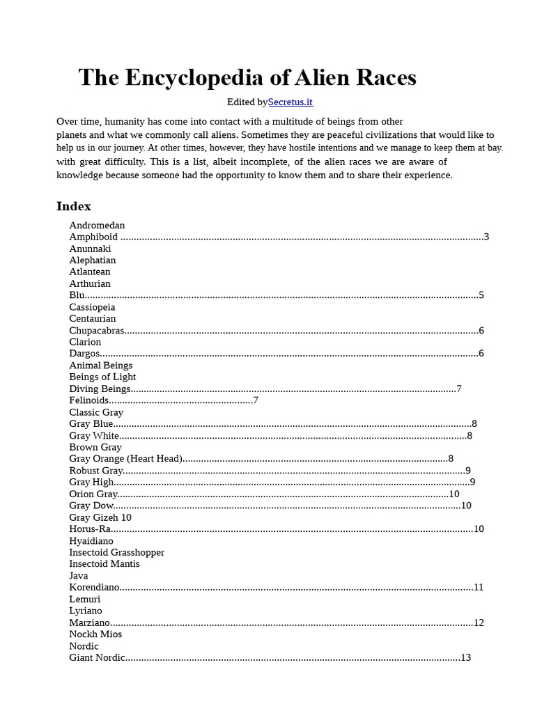 Encyclopedia of Alien Races Overview | PDF | Reptile