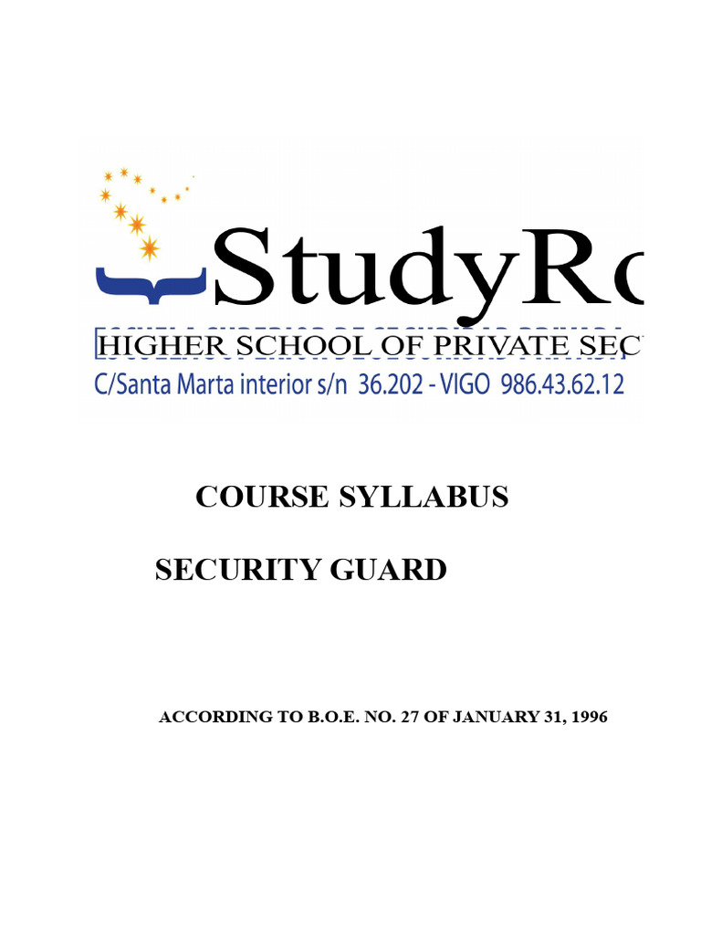 Course Syllabus For Security Guard | PDF | Crimes | Crime & Violence