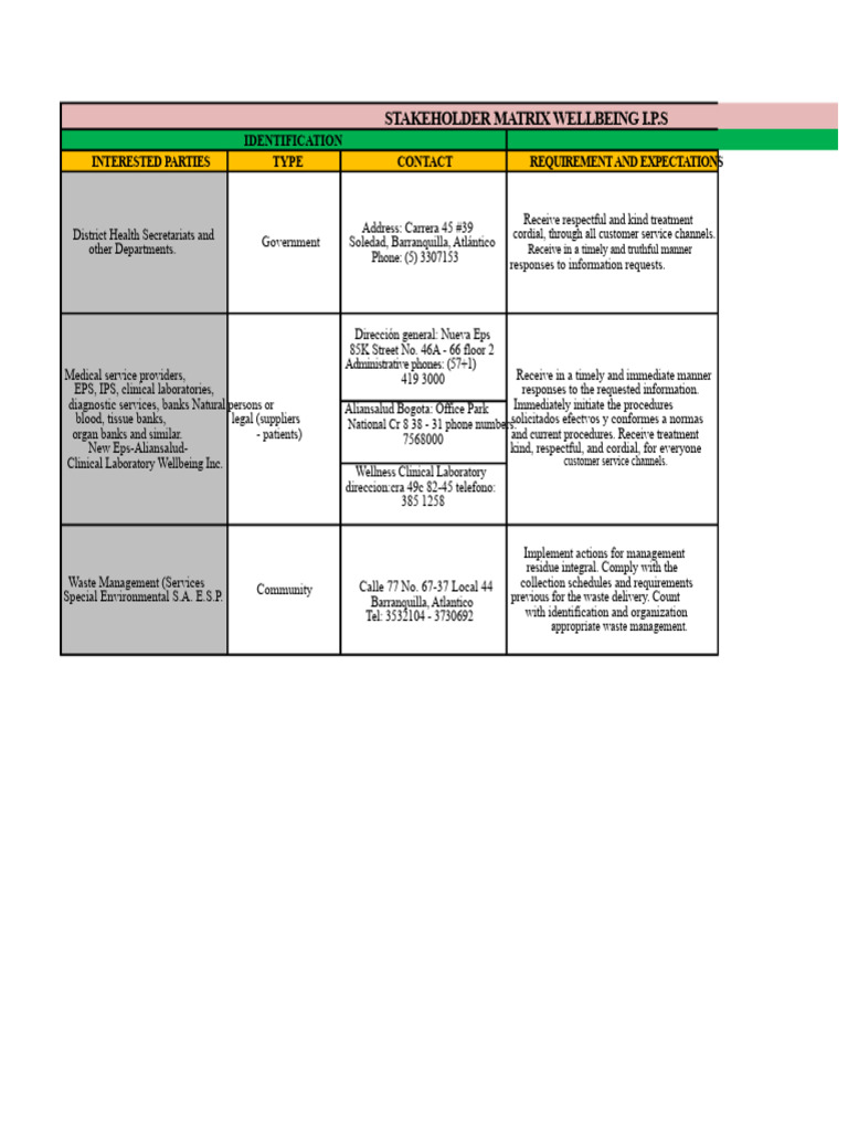 Stakeholder Matrix of The Wellness Company IPS Health Sector | PDF ...