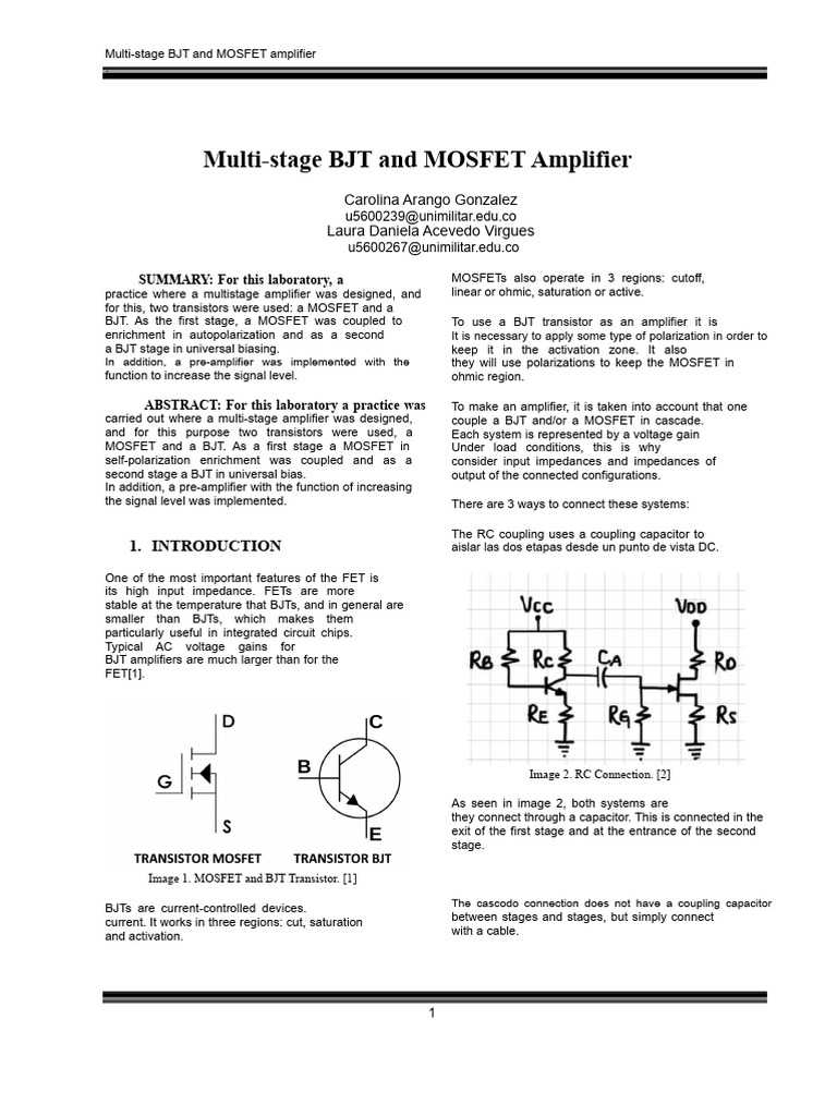 Multi-Stage BJT and MOSFET Amplifier Design | PDF | Amplifier | Bipolar ...