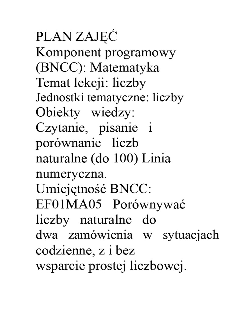 Plan Lekcji 1 Rok | PDF