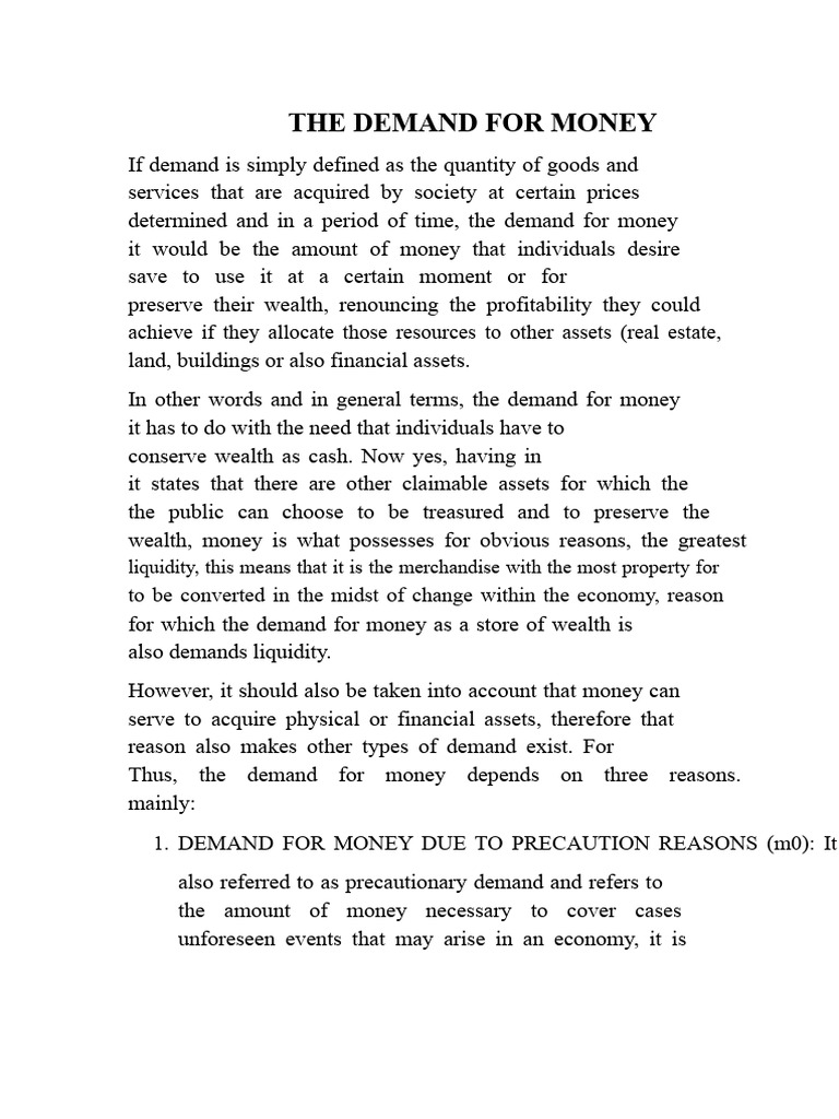 Demand For Money Due To Precaution, Speculation, and Transaction | PDF ...