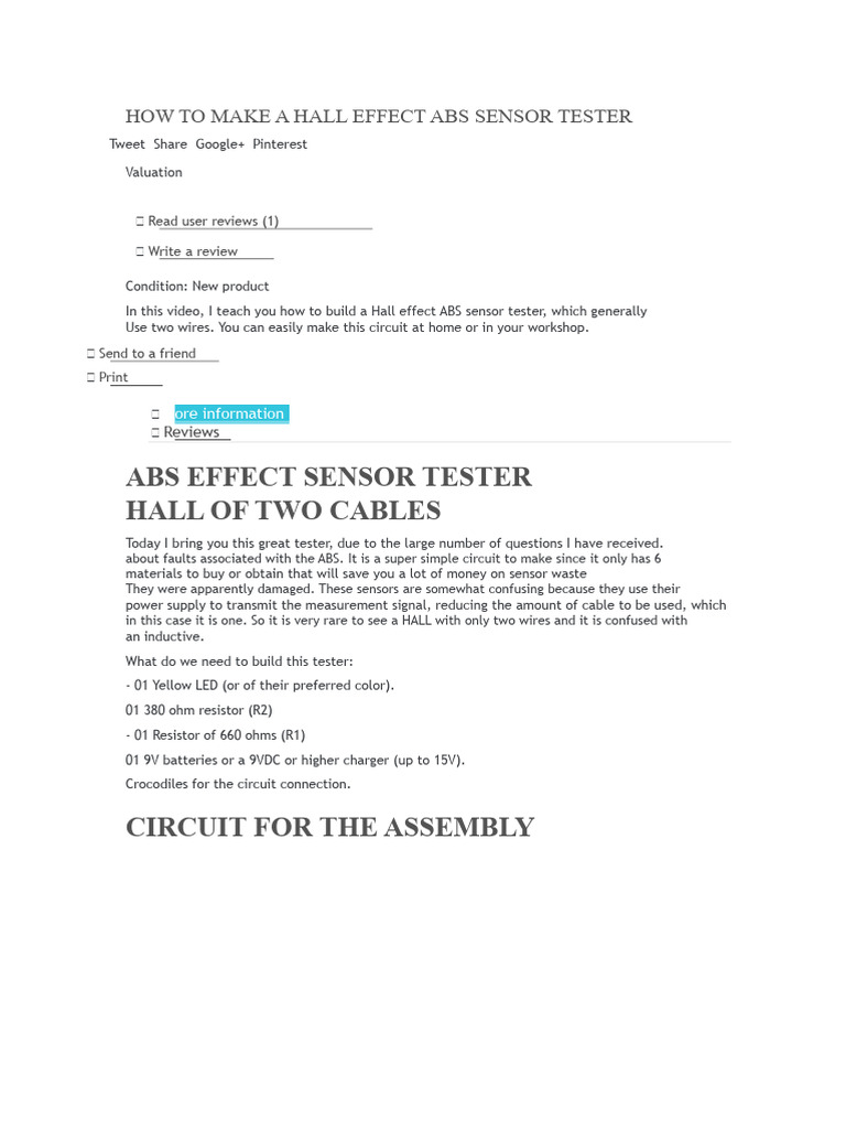 How To Make A Hall Effect Abs Sensor Tester | PDF | Resistor ...
