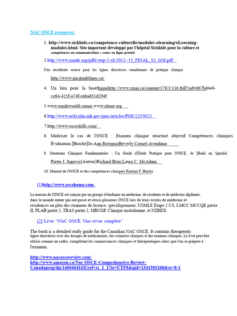 Ressources pour l'examen NAC OSCE | PDF