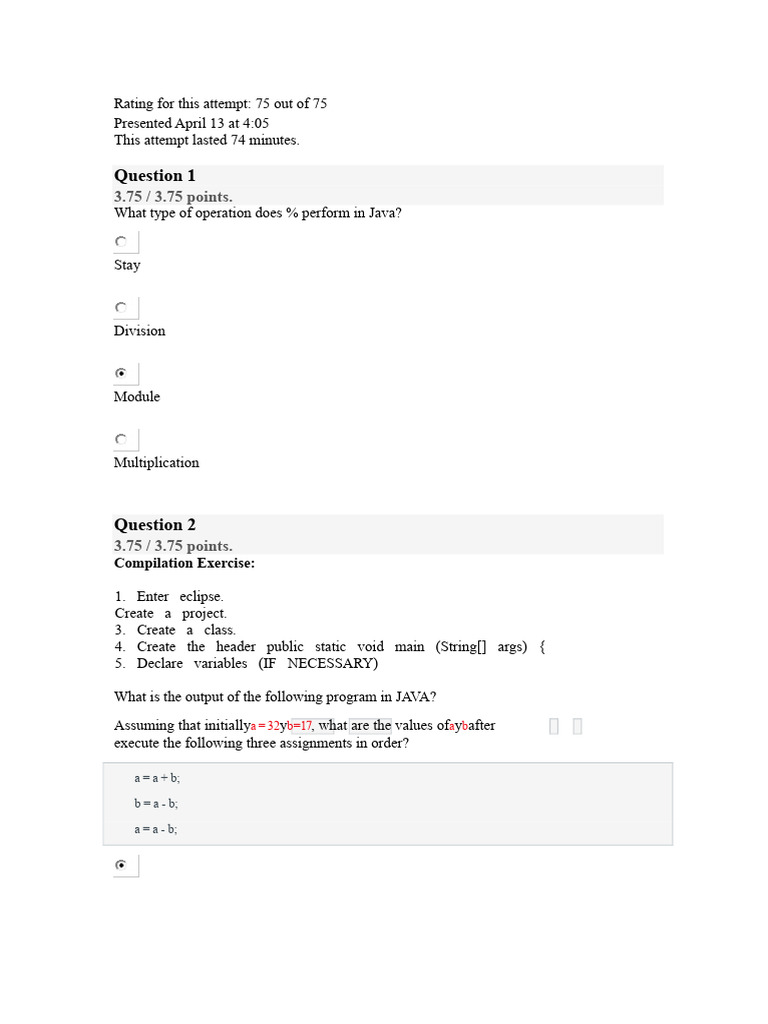 Computer Programming Exam Week 4 | PDF | Boolean Data Type | Computer ...