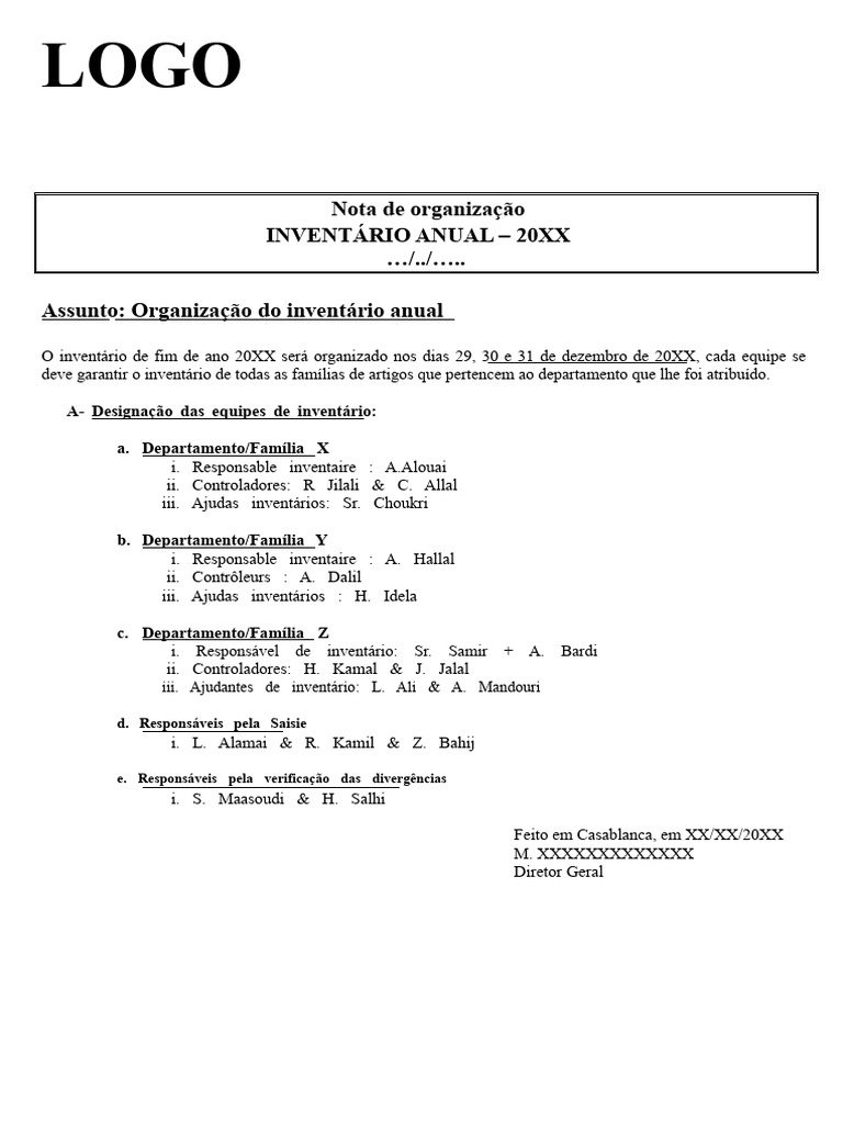 Organização do Inventário Anual 20XX | PDF | Inventário